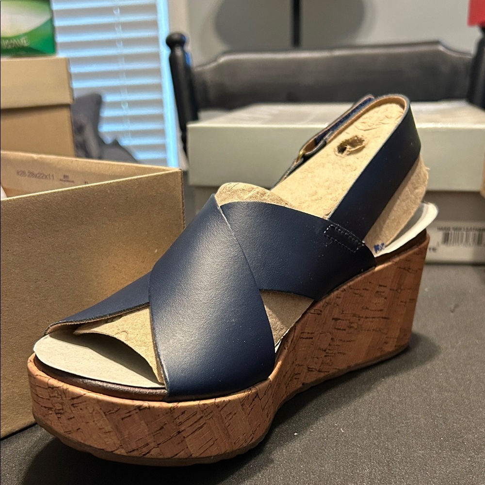 Clarks Navy Blue Wedge Sandals